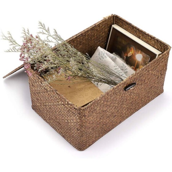 3 Set Natural Seagrass Handwoven Wicker Storage Baskets Household Organizer Large Rectangular